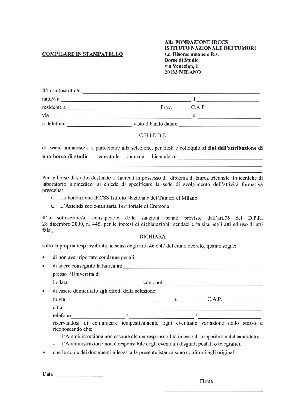 fac simile domanda borse di studio 1.pdf irccstumori